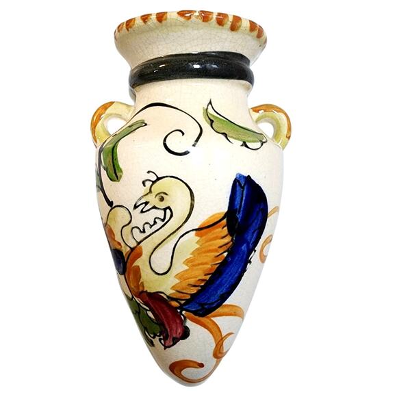Stunning 1940s Floral Bird Urn Wall Pocket -Hand Painted Japan 7.25” Collectible - Picture 2 of 10
